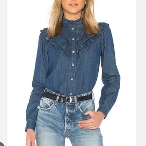 A.P.C. Ruffle Denim Button Shirt EU 38